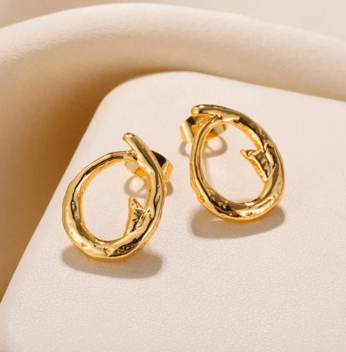 Earring ROUND Gold Trendy Fashion Jewelry