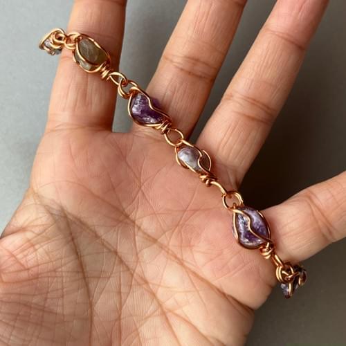 Lepidolite wrapped in copper bracelet