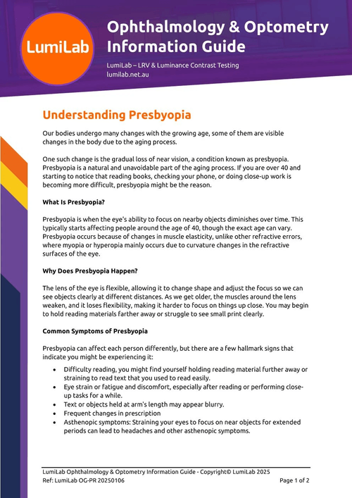 Understanding Presbyopia: Ophthalmology & Optometry Information Guide (Digitial Download)
