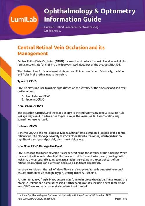 Central Retinal Vein Occlusion and its Management: Ophthalmology & Optometry Information Guide