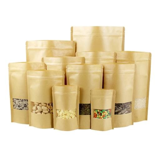 Windowed kraft paper bags Dried fruit and food packaging bags Frosted kraft paper self-sealing bag