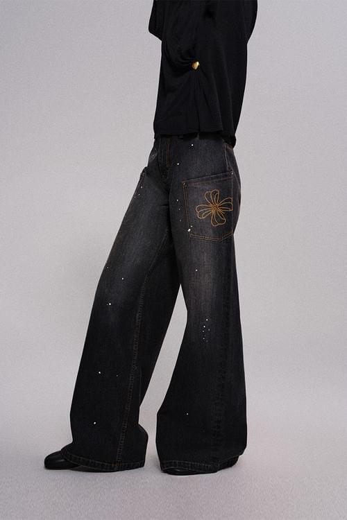 Tokokkino * cigarette gray ink-jet straight-leg pants
