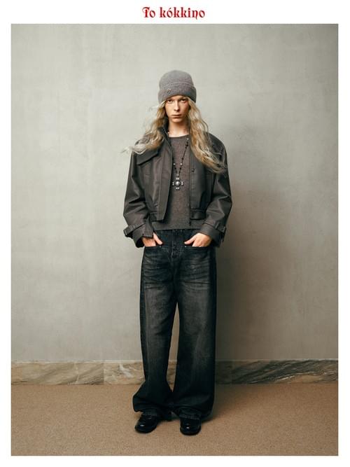 tokokkino* Dark Blue Low-Rise Loose Straight-Leg Pants