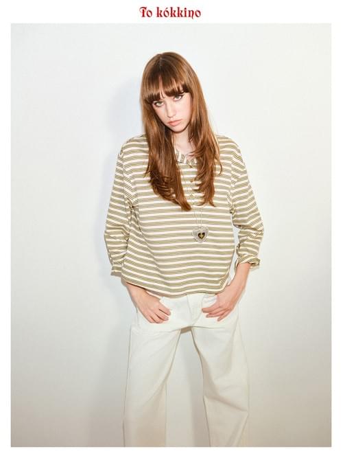 tokokkino「Quiet Stripes」Polo Collar Striped Top * Imported Japanese Fabric