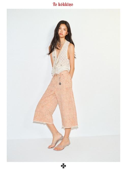 tokokkino「Out of Control」Orange Plaid Seven Eighths Pants