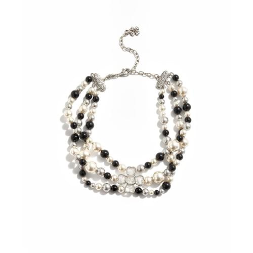 tokokkino 'Cold Light' Three-layer Black and White Pearl White Crystal Short Necklace