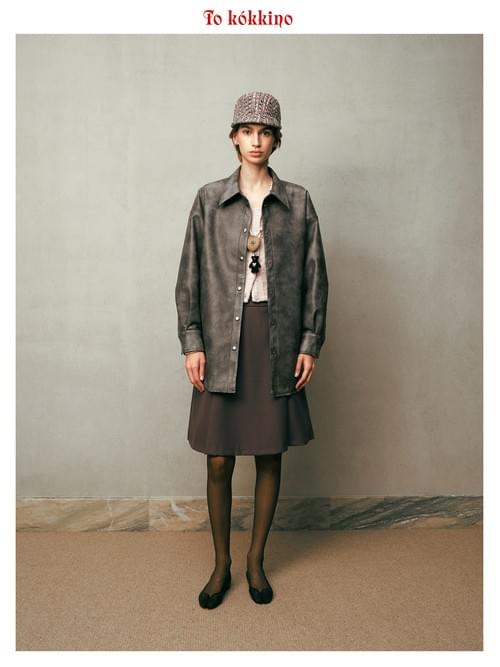 tokokkino* Eco-Friendly Loose Fit Distressed Leather Shirt Jacket