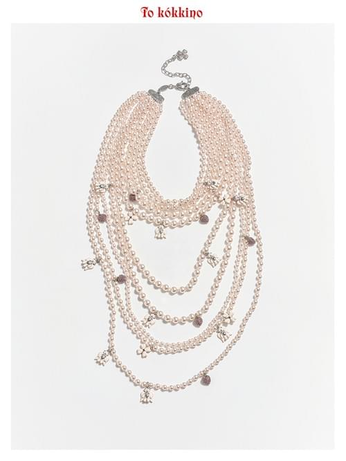tokokkino* Pink Pearl Bear Heart Large Necklace