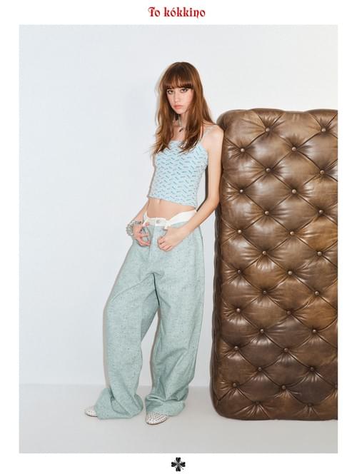 tokokkino「Shallow Shore White Line」Straight Leg Long Pants with Patchwork