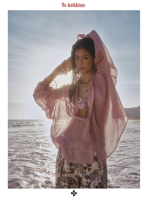 tokokkino "Pink Whisper & Light Pleats" Light Pink Linen Relaxed-Fit Shirt