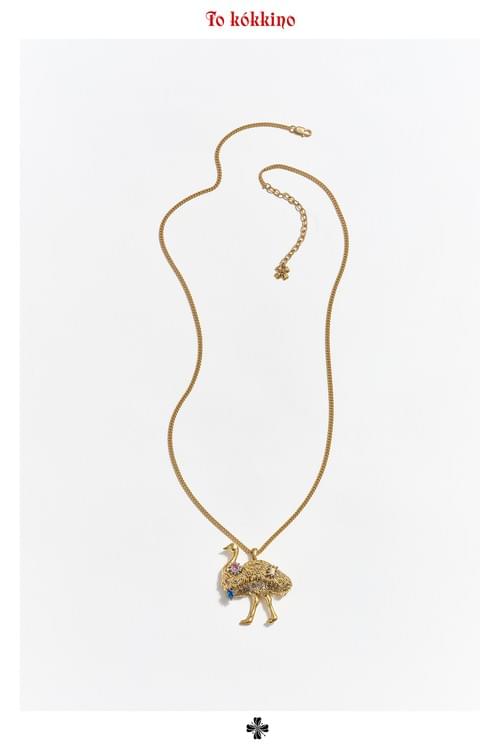 tokokkino* Ostrich Gemstone Long Necklace