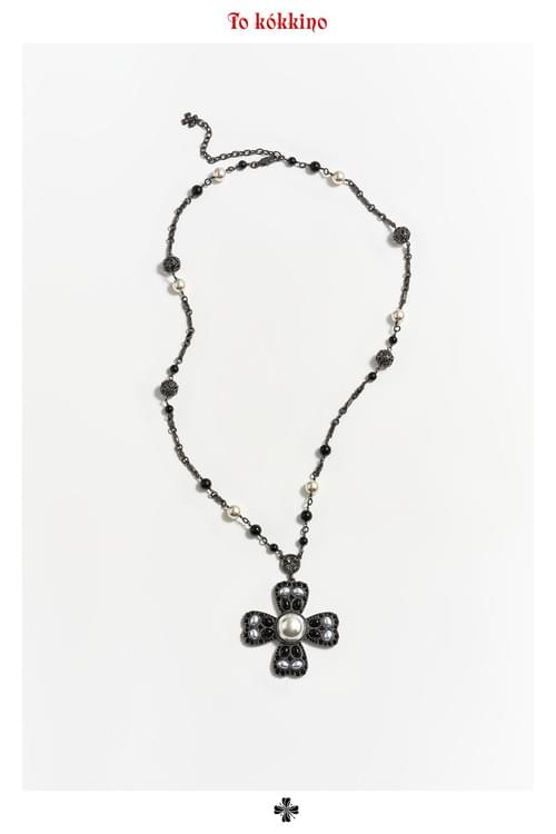 tokokkino* Black Bowknot Pearl Onyx Necklace