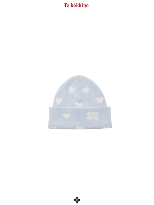 tokokkino "Polar Love Letter" Cashmere-Wool Blue Heart Ear-Flap Beanie