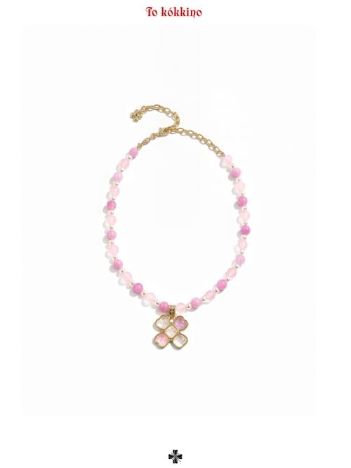 tokokkino "Pink Daydream" Gradient Pink Glass Beaded Crystal Bow Flower Necklace