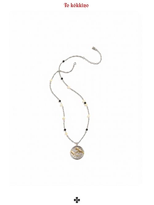 tokokkino "Cheetah Coin" Relief Gold & Silver Contrast Long Necklace
