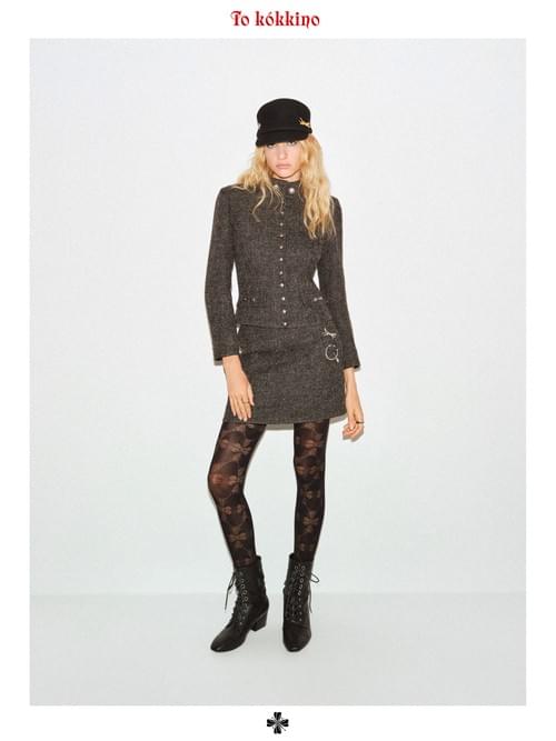 tokokkino "Nightingale" Dark-Grey Wool Stand-Collar A-Line Skirt Set