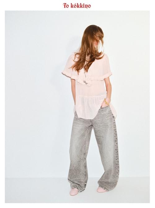 tokokkino「Powder Fog Fall Light」Ruffled Hem Top * Imported Japanese Fabric