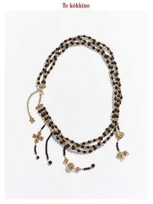 tokokkino* Black Gold Lion Four-Sided Bowknot Waist Chain Necklace