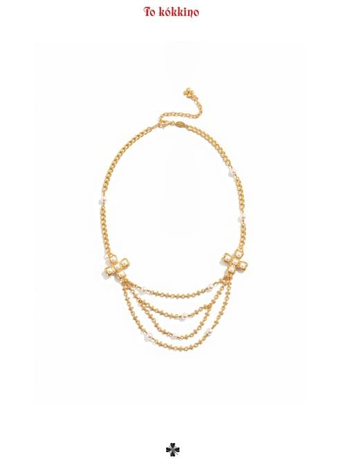 tokokkino "Golden Age" Antique Gold Pearl Multi-layer Tassel Necklace Set