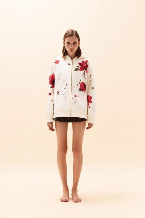 Floral printed zipper hoodie