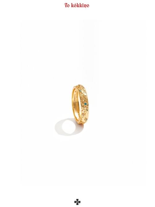 tokokkino "Wilderness Fragments" 925 Sterling Silver Antique Gold Gemstone-texture Ring