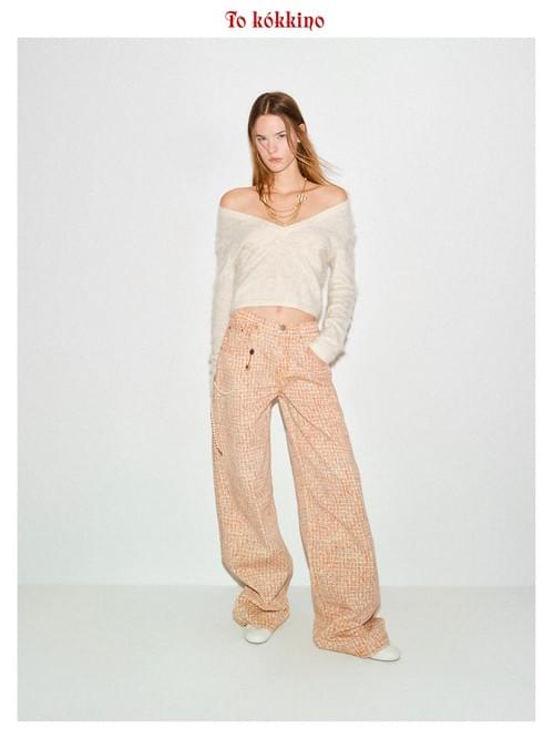 tokokkino "Orange Hue" Mixed-Texture Wide-Leg Pants