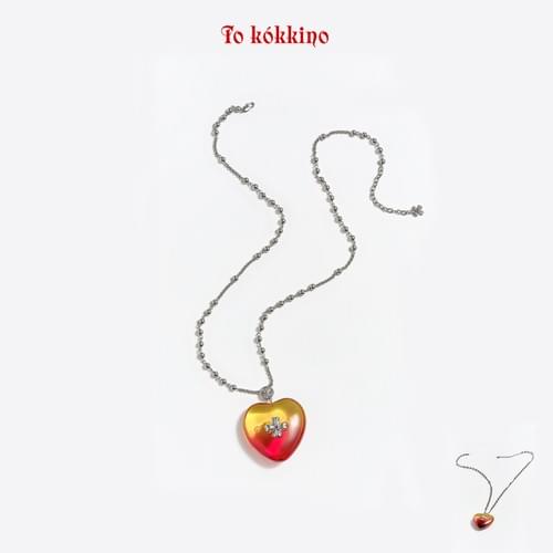 tokokkino* Gradient Resin Heart Bowknot Necklace