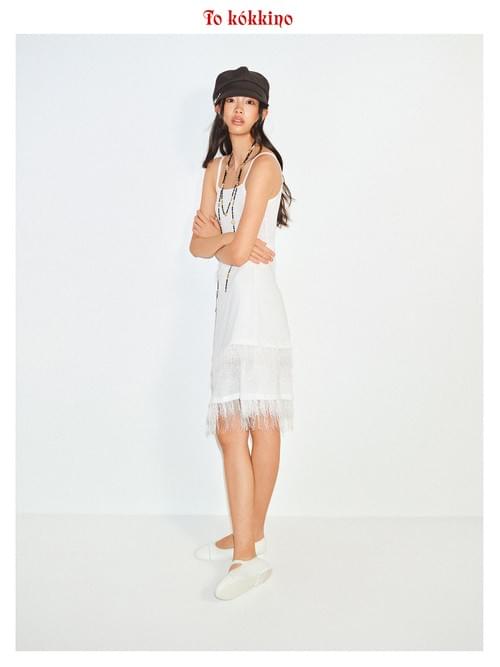 tokokkino 'Tide' Strap Fringe Short Skirt Linen Set