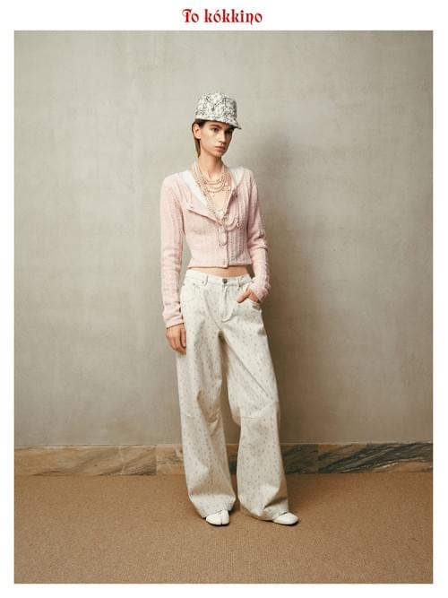 tokokkino* White Plum Blossom Deer Low-Rise Jeans
