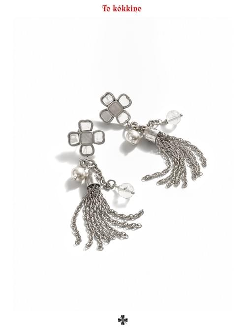 tokokkino "Cold Silver Flow" Crystal Silver-Burnt Tassel Earrings