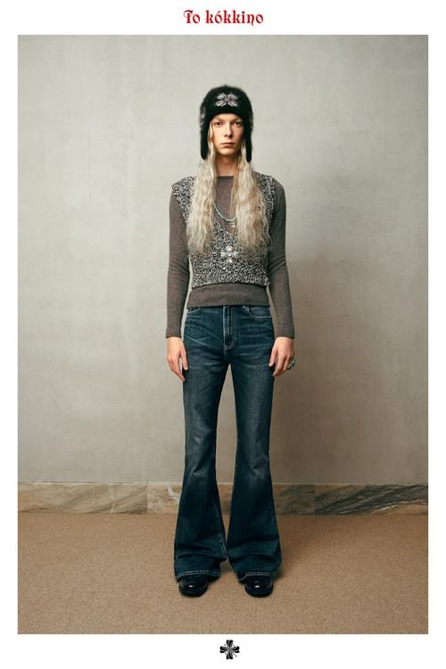 tokokkino* Mid-Rise Pleated Loose Dark Straight Leg Pants