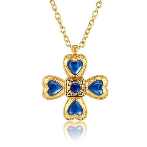 Tokokkino * blue flowing heart bow necklace