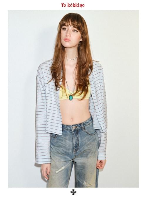 tokokkino「Distorted Tides」Striped Short Shirt * Imported Turkish Fabric