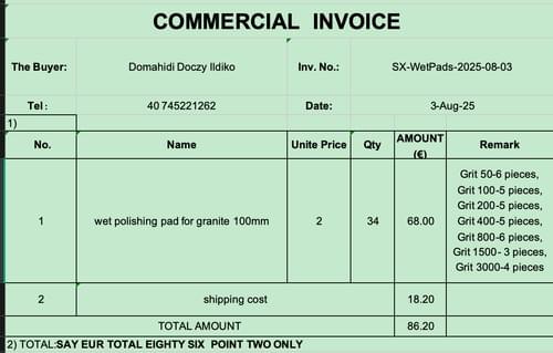 order summary of wet polishing pad for granite 100mm
