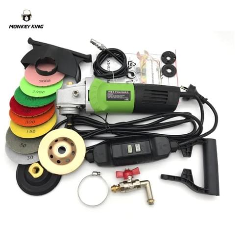 Variable Speed Wet Polisher Grinder Kit for Stone & Concrete (Marble/Granite) + Resin Pads
