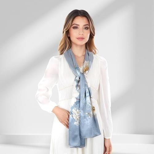 ANT - Long Satin Silk Scarf - Periwinkle 1