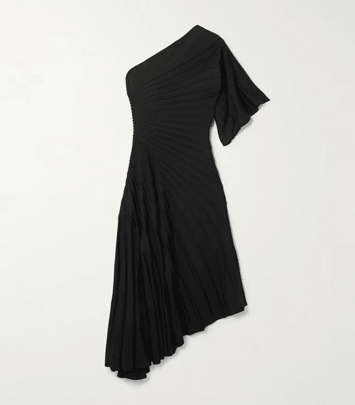 ANT-Single-Shoulder Ribbed Wool Midi Dress