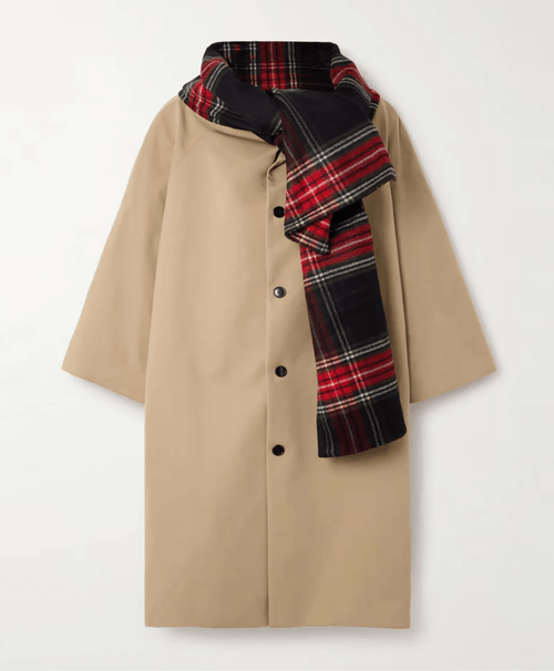 ANT-Cotton coat with large plaid scarf