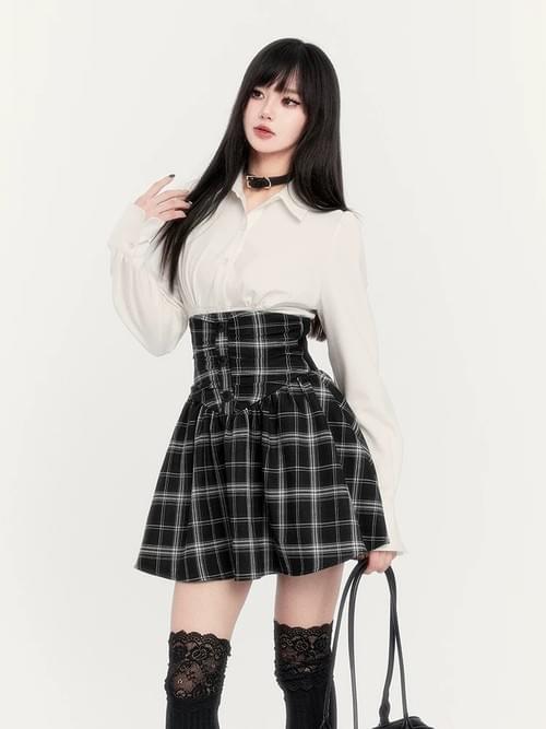 VOCK Japanese Dark Style Plaid Suspender Skirt