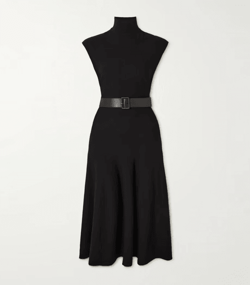 ANT-Wool-Blend Midi Dress with Leather Trim