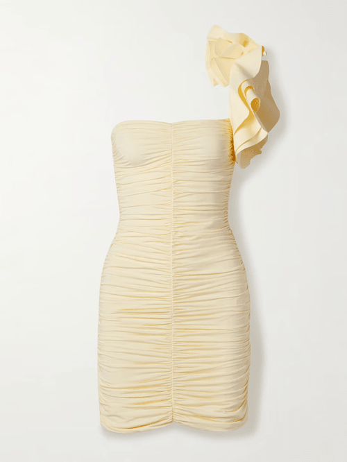 ANT- One-Shoulder Ruched Stretch-Jersey Mini Dress
