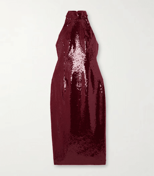 ANT- Zelda Bow-Embellished Sequin Satin Midi Dress
