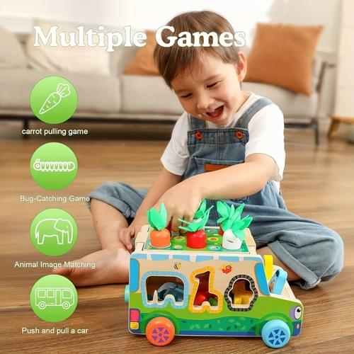 Wooden Shape Sorting Toys Vegetables & Farm Animals Blocks Educational Toys for 0-3 Year Old kids