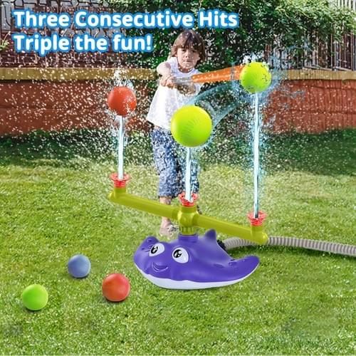 Children's Baseball Sprinkler Water Toy for Children Aged 4-8 2-in-1T-ball Set, Summer Backyard Lawn
