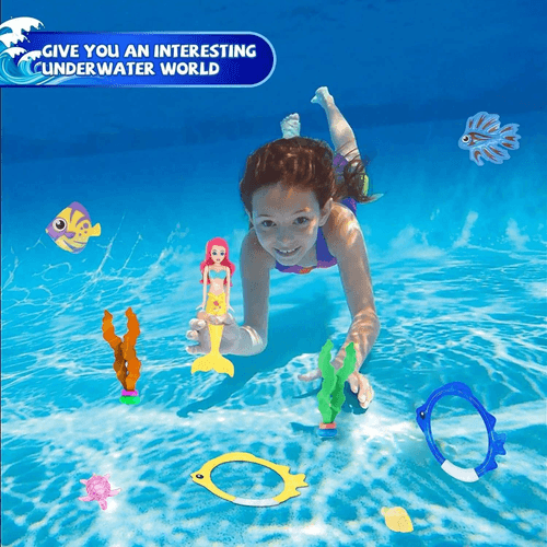 18 Pieces Diving Pool Toys With Storage Bag For Kids Aged 3-12, Summer Swim Sink Mermaid Toys