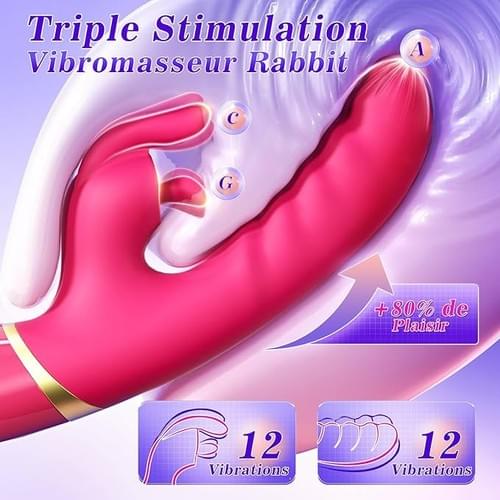 Rabbit Vibromasseur, Triple Stimulation, 12 Modes de Vibration,