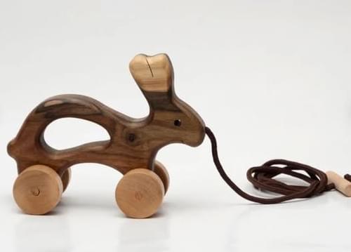 學步兒木製拖拉玩具(兔子款) Handmade wooden Bunny Pull & Push Toy