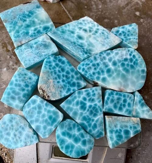 Larimar slabs with the white line.