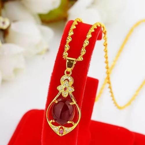 Red Teardrop Pendant with Double Wave Chain
