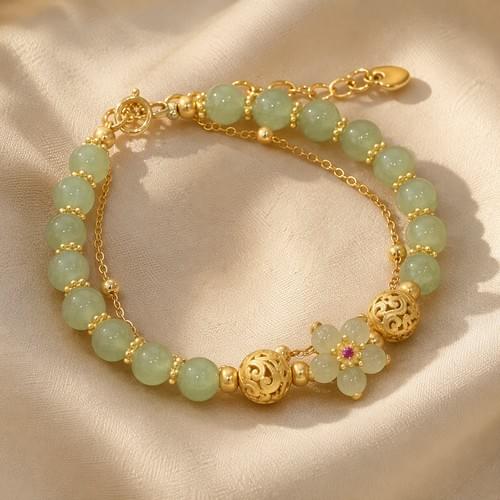 Jade Flower Double-Layer Bracelet — Dawn Light Collection